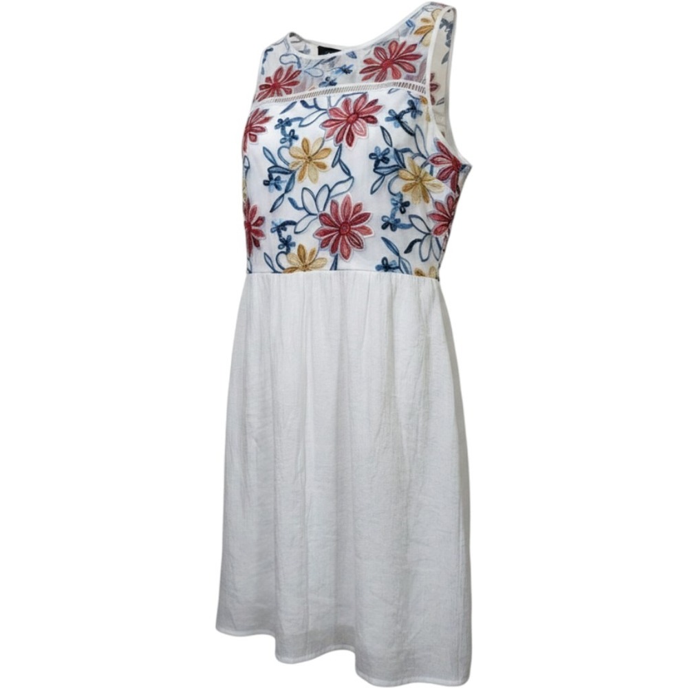 AGB Dress Womens 12 White Floral Embroidered Mesh Sleeveless‎ A-Line 031180V